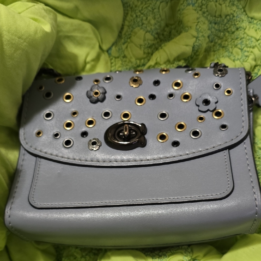 Coach Gray and Gold Crossbody Bag with Perforated Design